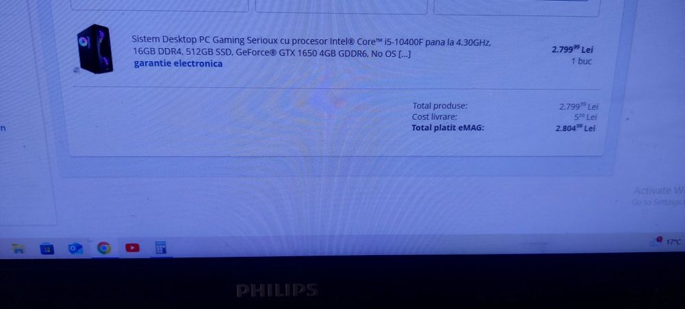 Unitate PC Serioux+monitor Philips 21,5 inch