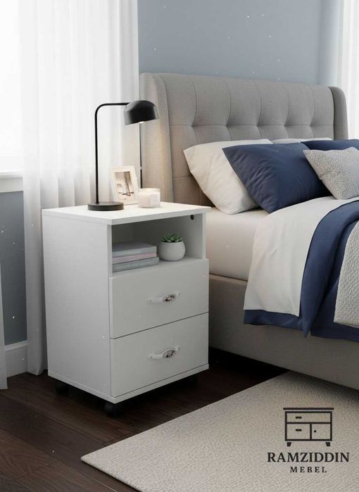Прикроватная тумба с ящиками | G‘ildirakli oq tumba, yotoqxona uchun