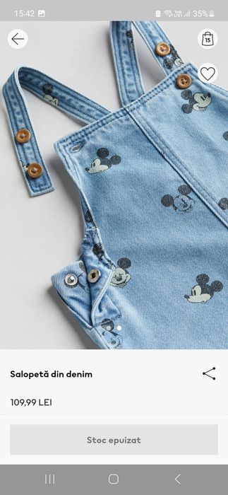 Salopeta HM mar. 98 cu Mickey Mouse, denim  bleu