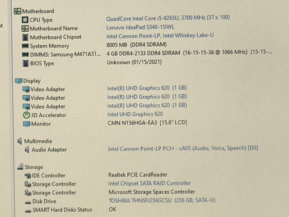 vand laptop Lenovo IdeaPad S340.15,6"FH.i5 8265 Quad Core.8 Gb.Ssd 256Gb