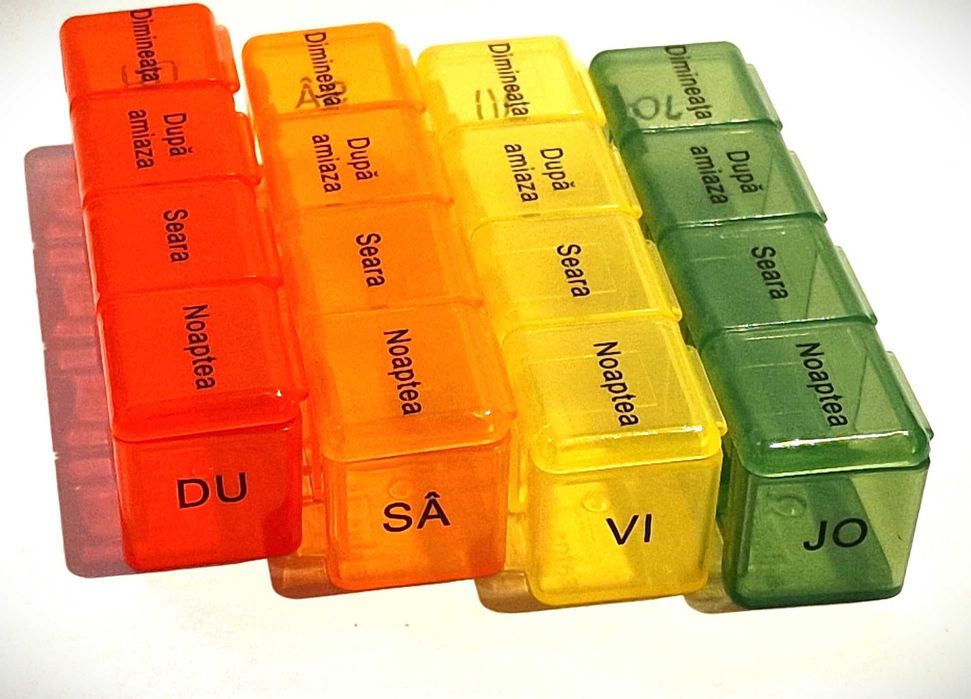 Cutie organizator de pastile, medicamente, in limba romana, NOUA !!