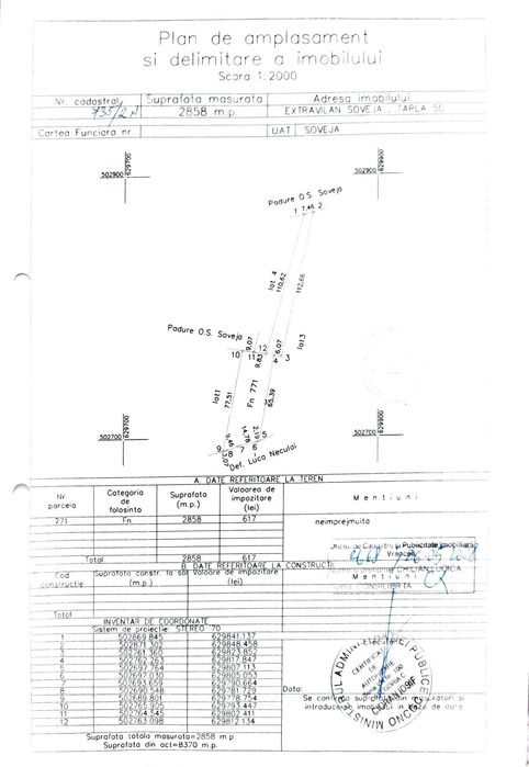 Vând teren munte Soveja 5727 mp – aer ultra curat, deal însorit, la drum, lângă râul Șușița.