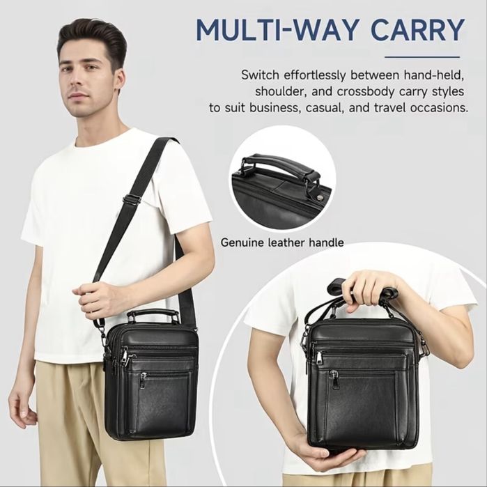 Мъжка делова и обемна кожена чанта Montreal/Черна естест.кожа-Промоция