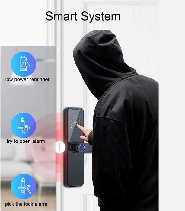 REDUS de la 620RON, Yala Smart cu debloc Amprenta/Aplicatie/Cod Pin/ card RFID, din aluminiu, Grosime 30-100mm