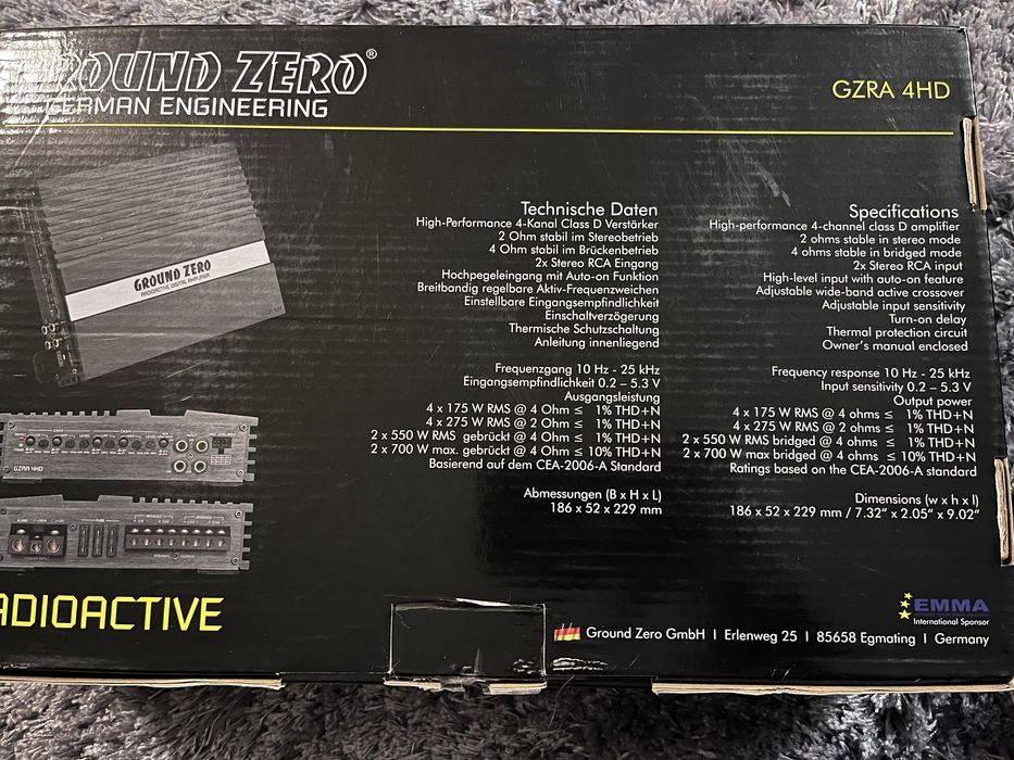 Amplificator auto 4 canale Ground Zero Radioactive, GZRA 4HD