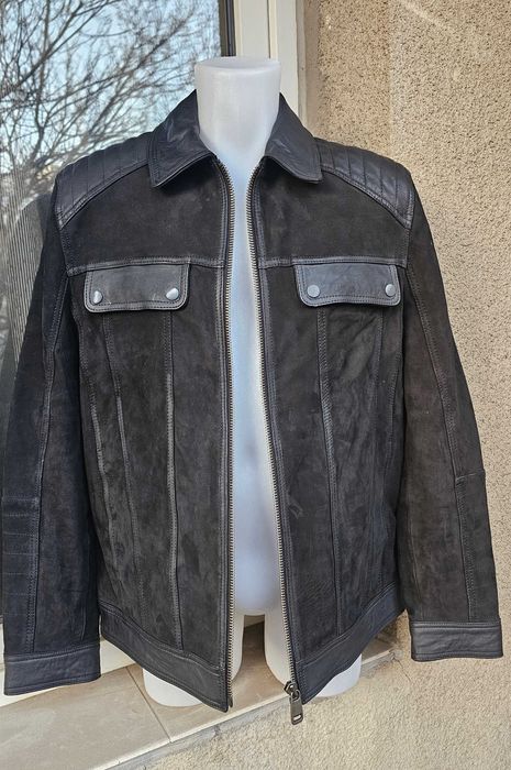 Мъжко кожено яке от велур и естествена кожа – размер L