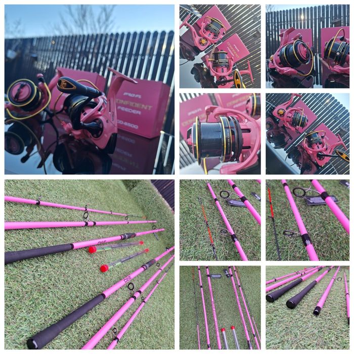 SET 2 Feedere FL BLACK FORCE PINK 3.90m 60-180g + 2 Mulinete PRO FL CO