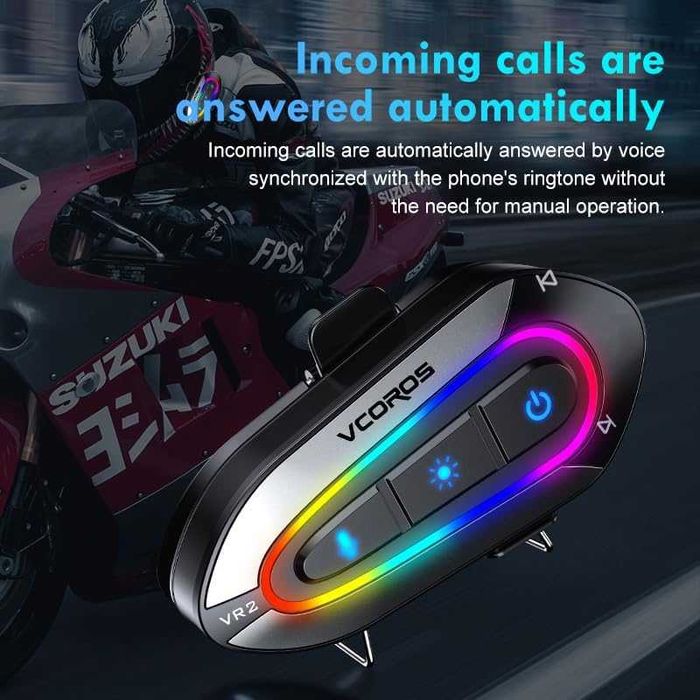 Слушалки за мотоциклетна каска VCOROS VR2 с 16-цветни RGB светлини