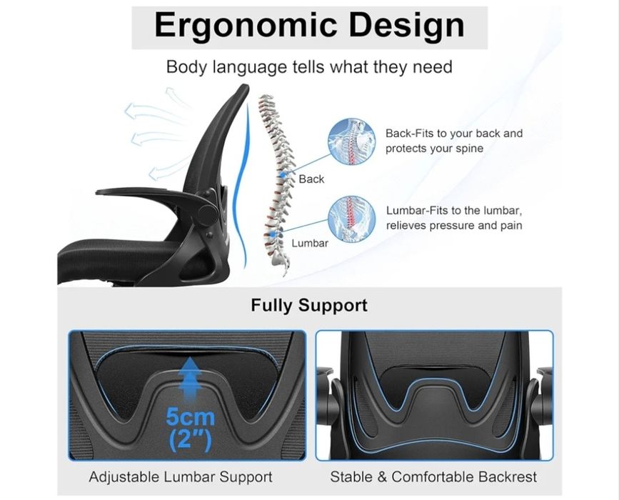 Scaun birou ergonomic Primy, reglabil cu cotiere rabatabile , negru.