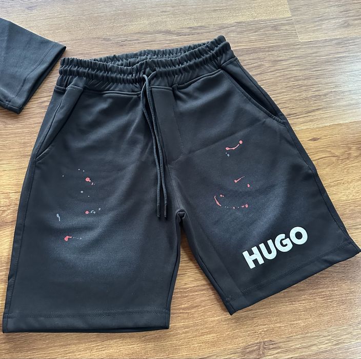 Мъжки,памучен,къс комплект Hugo BOSS с лого и отпред и на гърба на тениската
