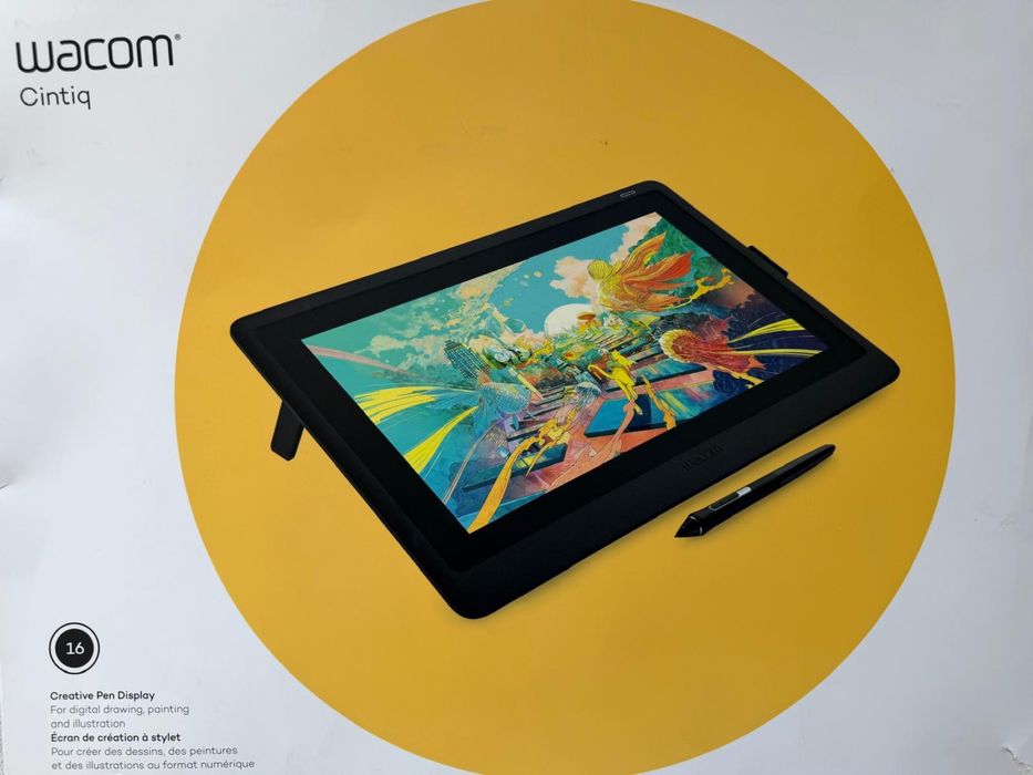 Нов Графичен таблет Wacom Cintiq 16 Дисплеят е 15.6” с Full HD резолюция 1920 × 1080 px и 72% NTSC цветово покритие