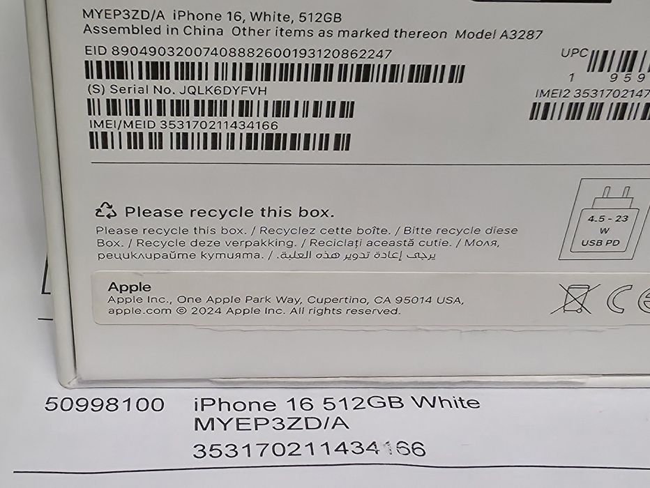 КАТО НОВ 512GB iPhone 16 Гаранция Yettel 2027г. White | Бял