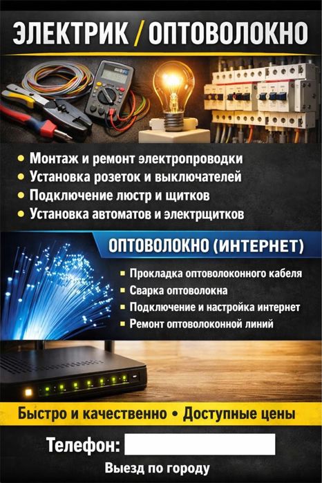 Электрик оптика интернет монтаж