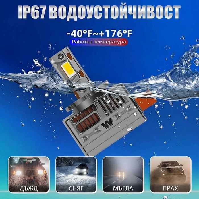 ГАРАНЦИЯ, Мощно LED Крушки (Заместител на Ксенон) – Максимална Яркост D1S,D2S и D3S