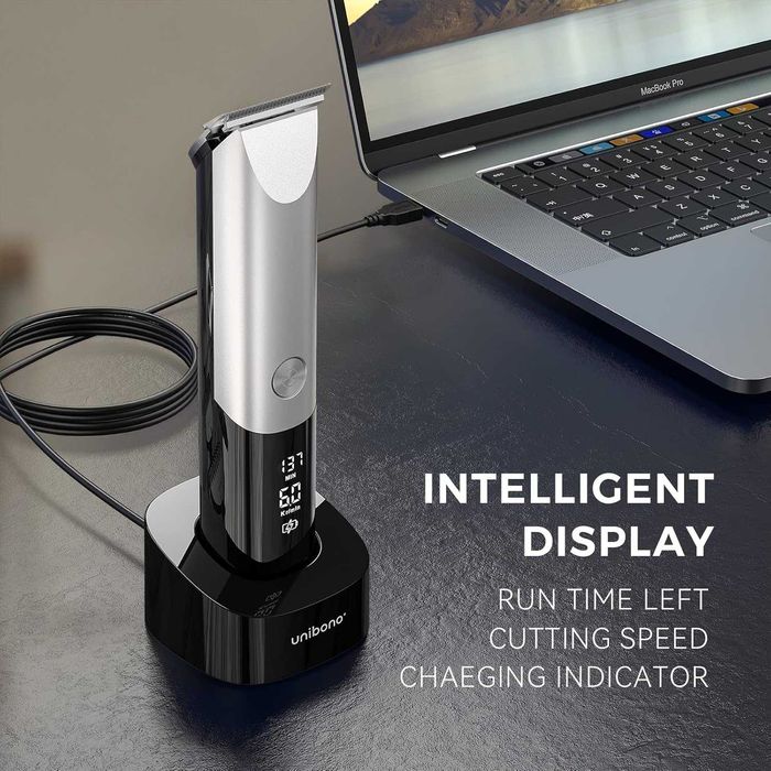 Тример unibono с дисплей, за коса , глава, мустаци със зарядна станция