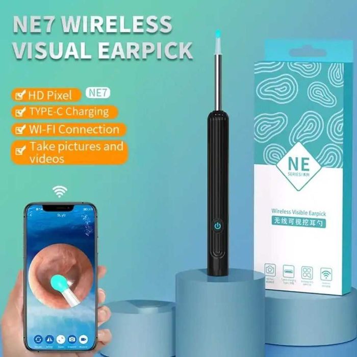 Aparat pentru curatat urechile, wireless, Ultra Subtire, Negru