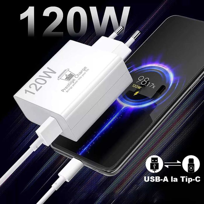 Set Incarcator Retea Super Fast Charger 120W + Cablu USB to Type-C, 1m