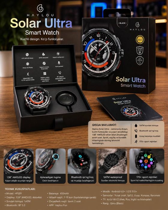 Xiaomi Haylou smart watch Solar5, solar ultra,Cmf watch 2 pro, Rs5