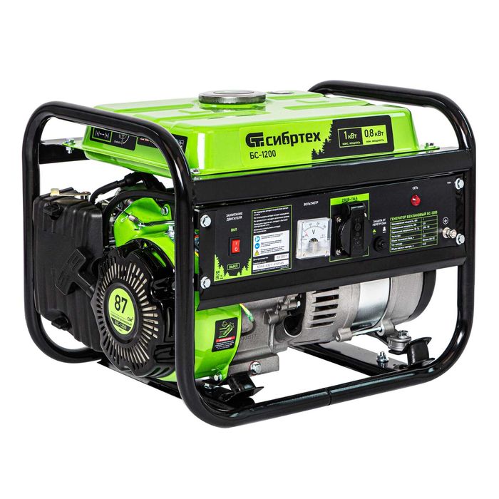 Генератор бензиновый Сибртех БС-1200, 1 кВт, 230В, ручной стартер.