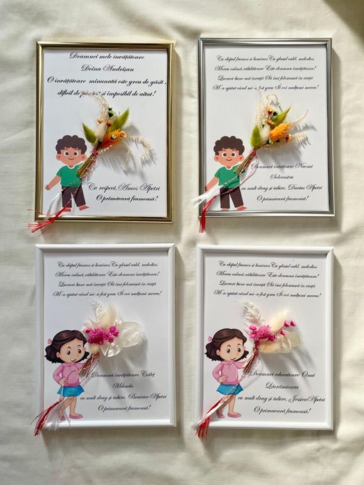 Rama decorata cu flori uscate si mesaj