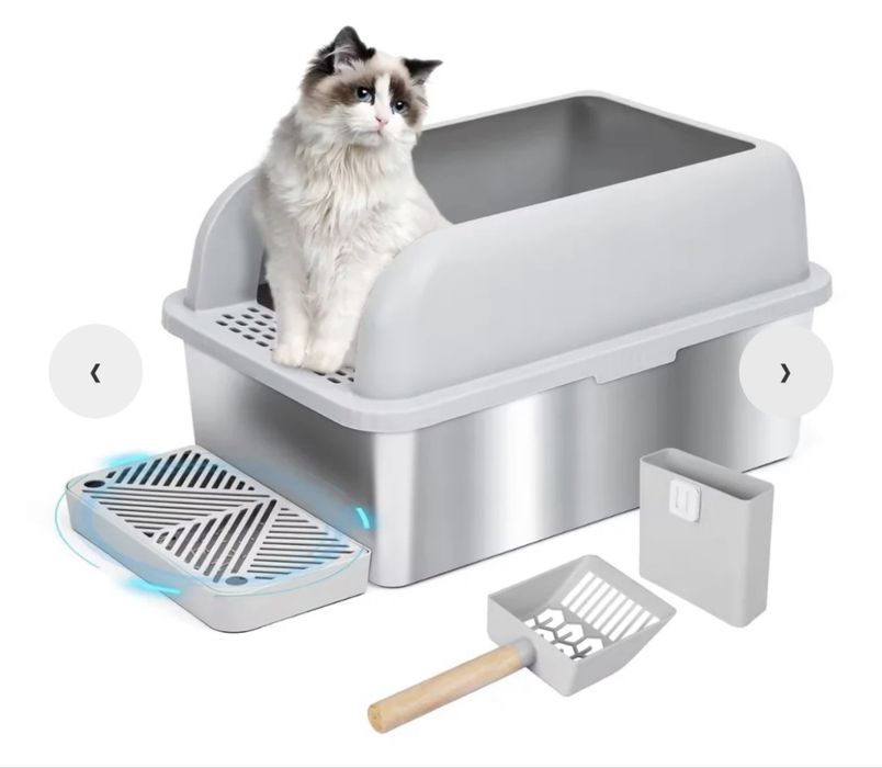 Litieră inox Shaw XL, 40×60 cm, cu ramă înaltă și covoraș