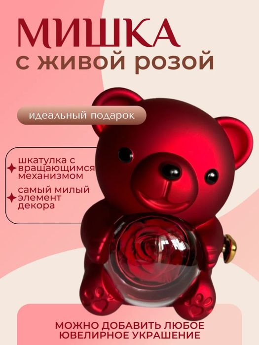 Мишка шкатулка с розой в колбе