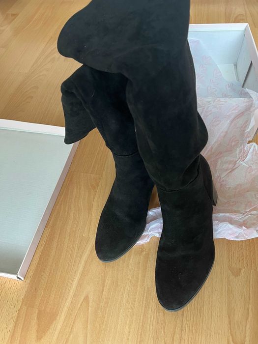 Cizme dama 38 negre, inlocuitori piele un pic peste genunchi