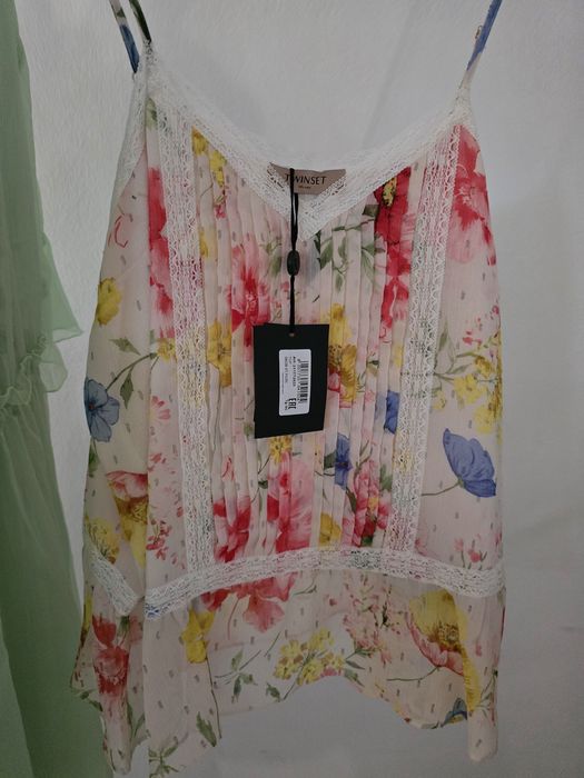 Топ/потник с флорални мотиви и дантела, Twinset,размер ,M,L,XL