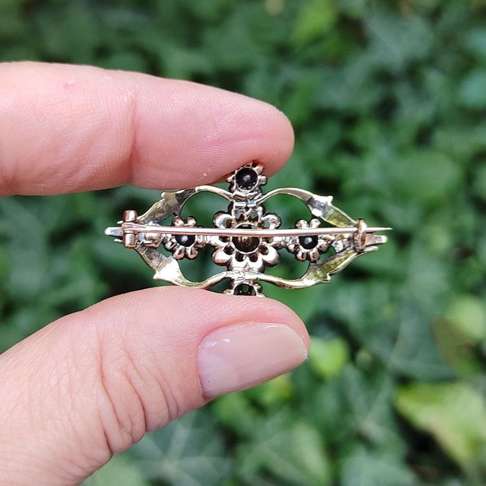 brosa antique, sec. XIX, aur 14k, argint, diamante, certif.