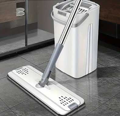 Плосък моп за двукамерна кофа и микрофибърни кърпи за почистване