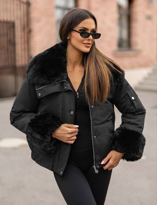 Дамско Зимно яке с пух  два цвята уникален модел