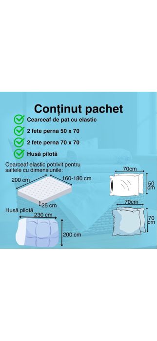 Lenjerie pat dublu Bumbac Finet 6 piese