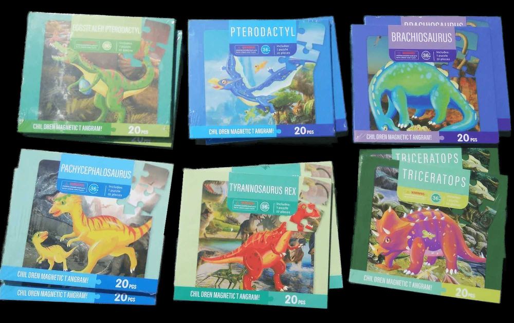 НАМАЛЕНИЯ! 6 модела магнитни пъзели с динозаври с магнитни корици