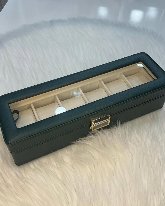 Шкатулка для часов и украшение 6 слотов, зеленая