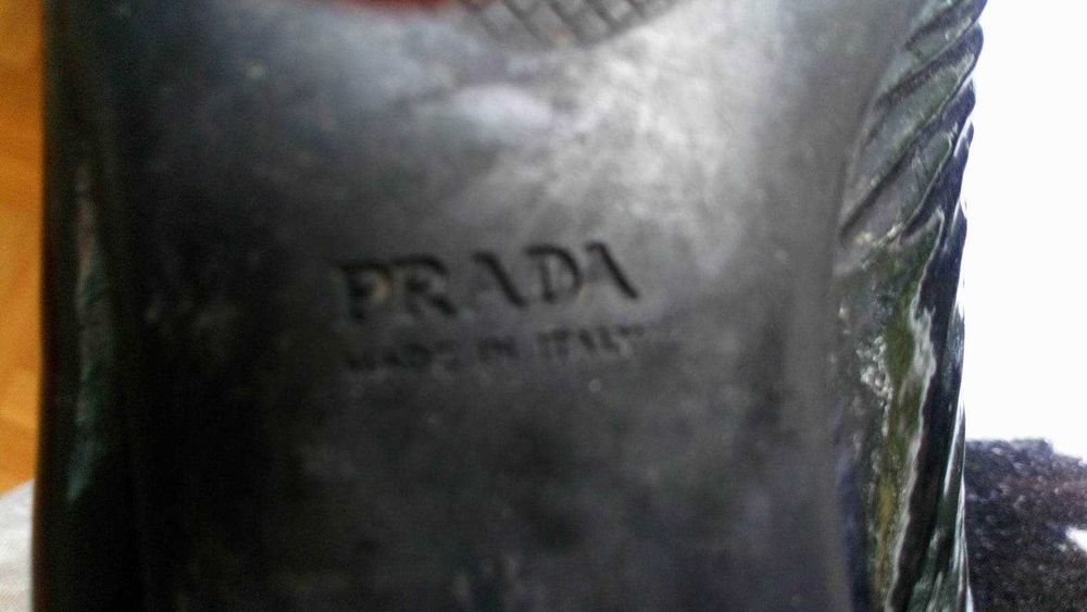 Ботуши Prada, размер 38.5, черни, 100% естествена кожа лак