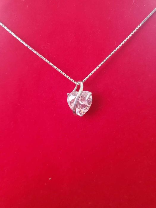 AG105, set argint 925,nou/marcat,lant+ inima zirconiu roz, 6,3 gr