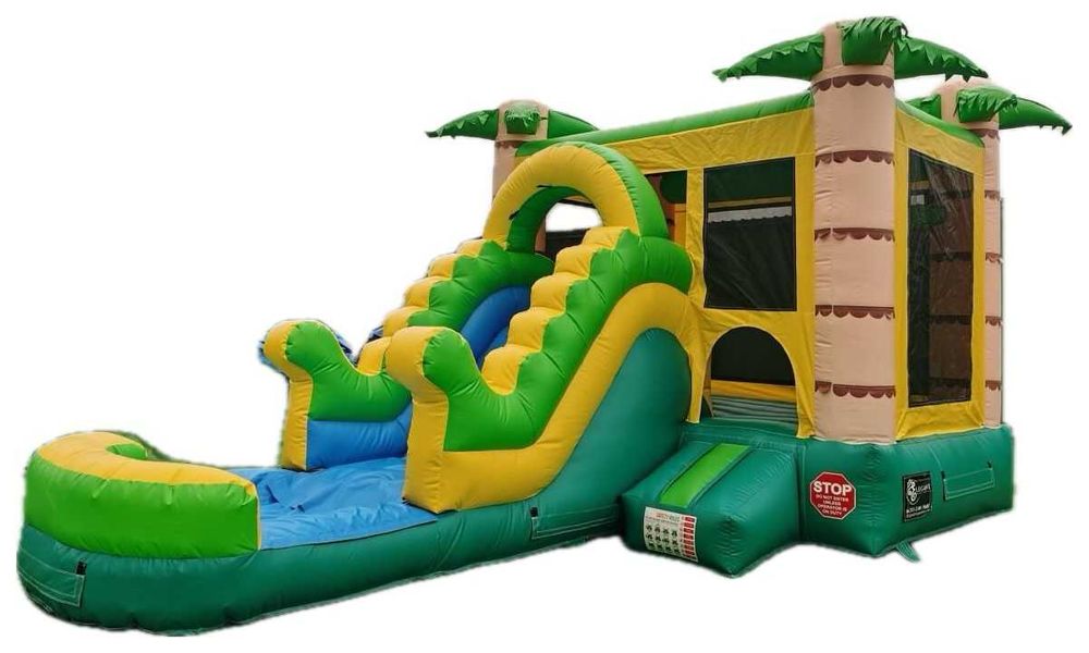 Tobogan Gonflabil Cu Piscină și Spațiu Joacă Casuta Palmier