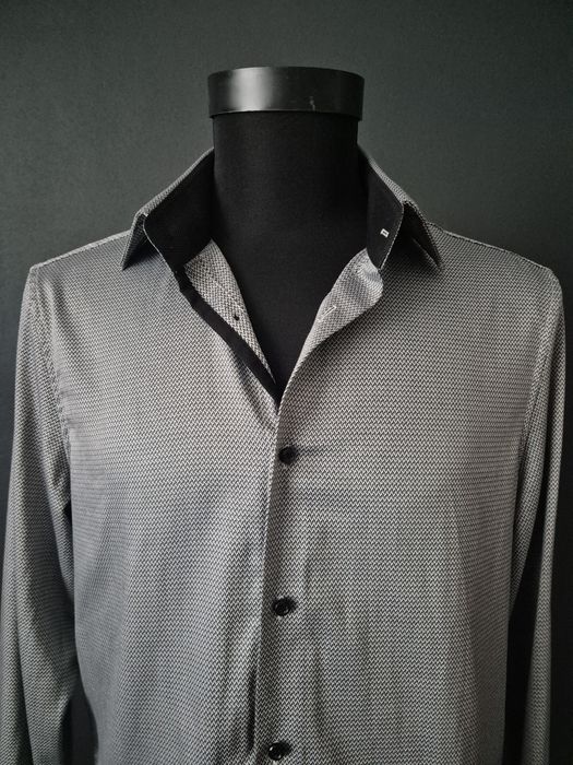Cămașă bărbătească Next Signature, 100% bumbac, slim fit, guler contrastant negru, mărime 42cm/16½"