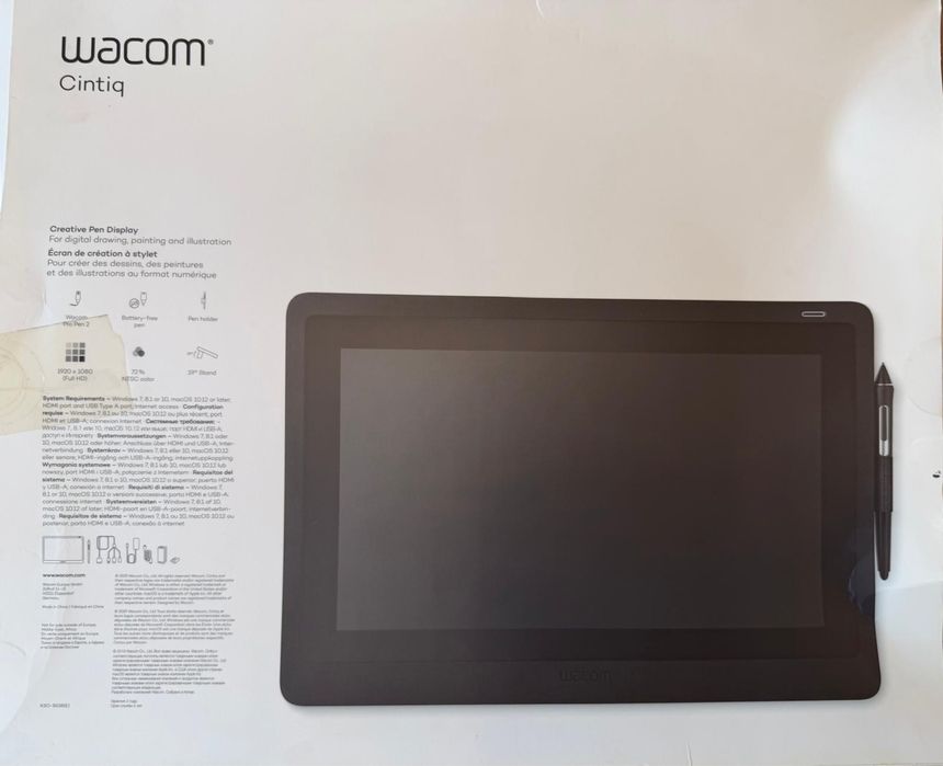 Нов Графичен таблет Wacom Cintiq 16 Дисплеят е 15.6” с Full HD резолюция 1920 × 1080 px и 72% NTSC цветово покритие
