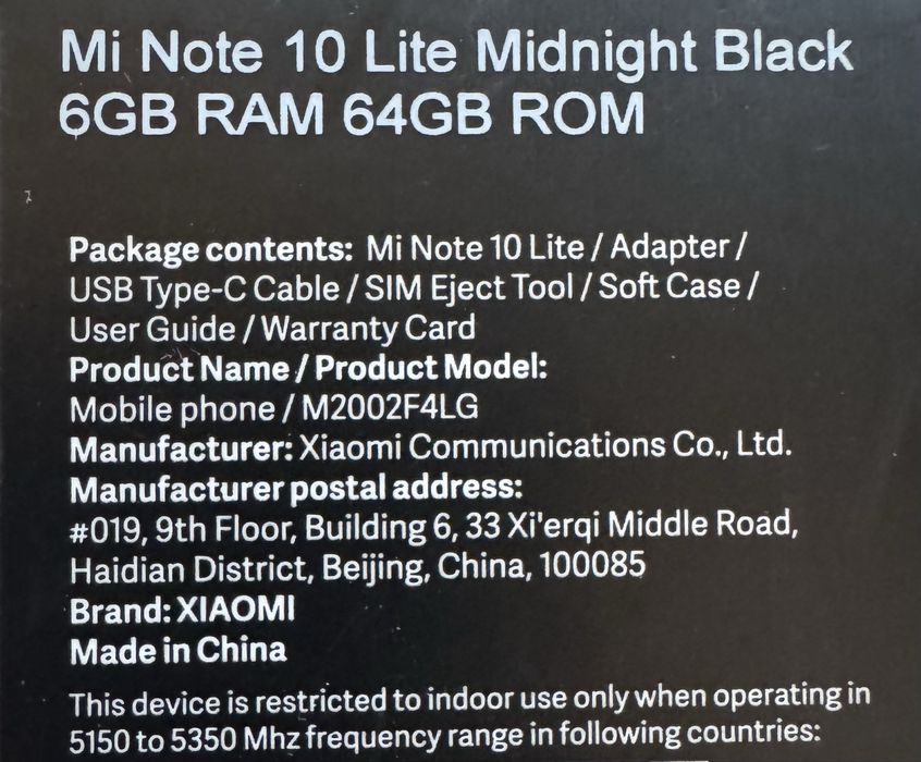Mi Note 10 Lite Midnight Black 6GB RAM 64GB ROM