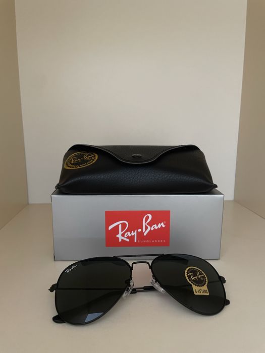 Ray-Ban Aviator Черни Слънчеви Очила + Калъф и Кърпичка