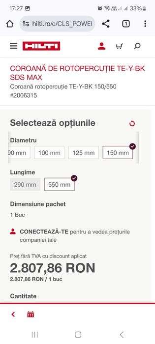 Carote Hilti de 125 și 150mm