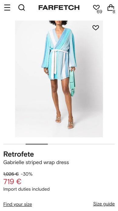 Къса парти рокля S/XS пайети колан RETROFETE синя бяла официална ръкав