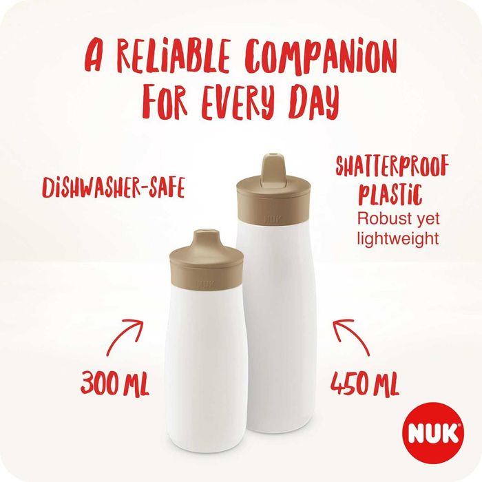 NUK Mini-Me – Комплект детски чаши Sip & Flip, 300 мл и 500 мл, 9–12+ месеца, Mint Dots & Bee