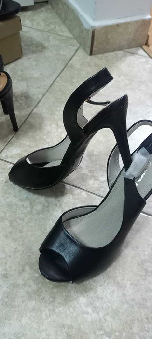 Sandale 37 noi piele naturala toc 8cm