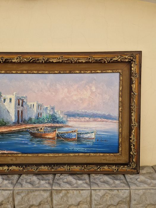 Уникална огромна антикварна майсторска картина масло върху платно