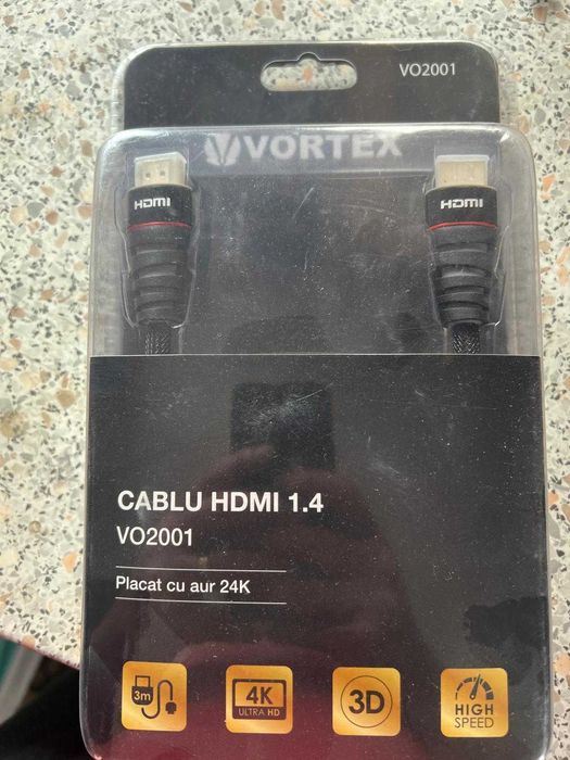 Cablu HDMI 3m placat cu aur, Vortex, nou