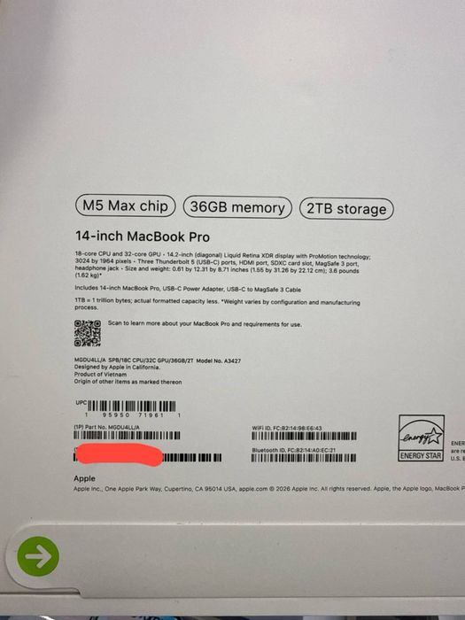 Macbook Pro 14 m5 max 36 ram 2Tb ssd