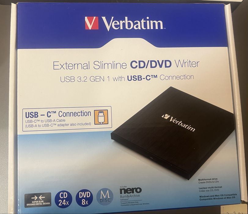 Внешний оптический привод дисковод Verbatim External Slimline CD/DVD