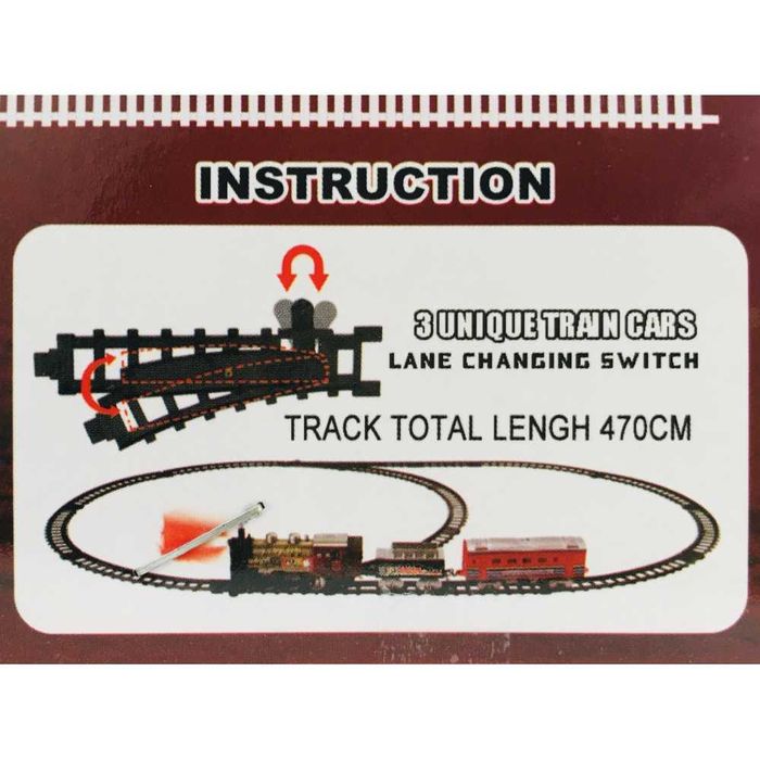 Локомотив Влак с вагони, движещ се по релси + СВЕТЛИНИ и ПУШЕК влакче